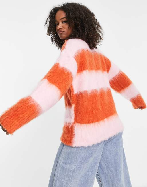 ASOS DESIGN Tall stripe sweater in brushed yarn in pink and orange | ASOS