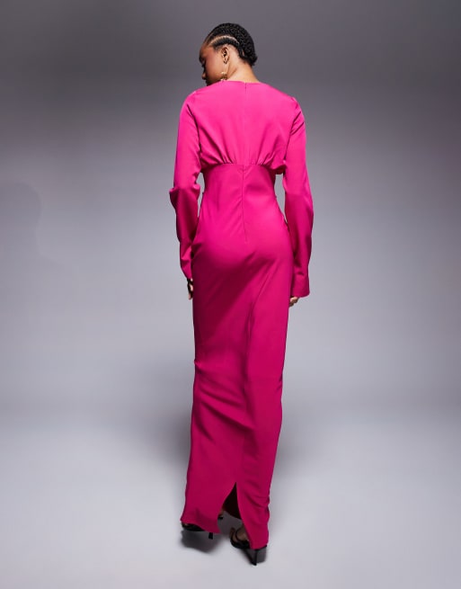 chinese dress ladies ASOS DESIGN Long Sleeve Mini Dress With Neck Ties And Corsage In Pink  Floral Print main image 1