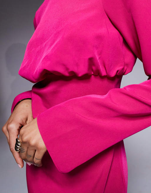 ASOS DESIGN Tall structured long sleeve maxi dress with ruched bust in pink