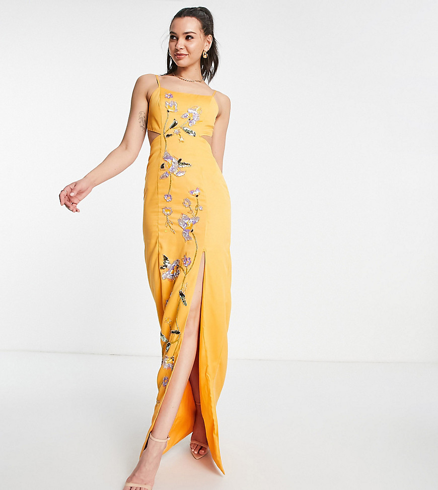 ASOS DESIGN Tall structured maxi dress with stencil floral embellishment-Orange