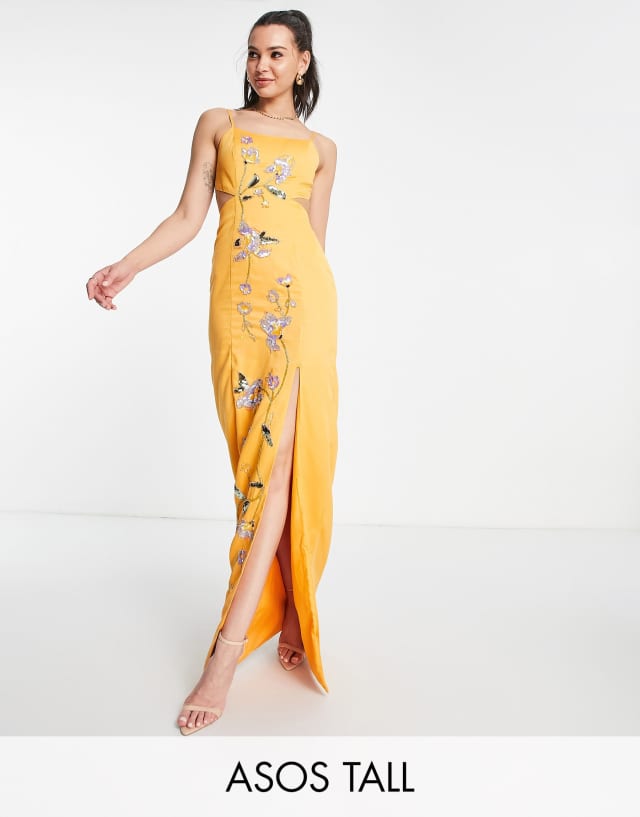 ASOS DESIGN Tall structured maxi dress with stencil floral embellishment