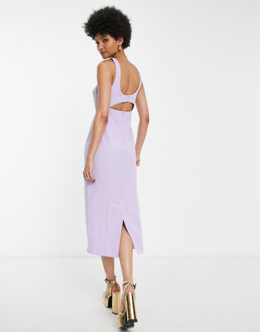 ASOS DESIGN Tall structured midi dress with twist front bodice in lilac