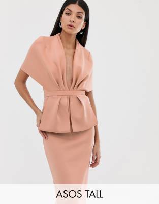 Asos design structured plunge kimono midi 2025 dress with peplum