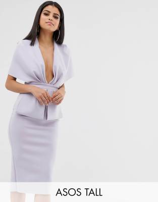asos design structured plunge kimono midi dress with peplum