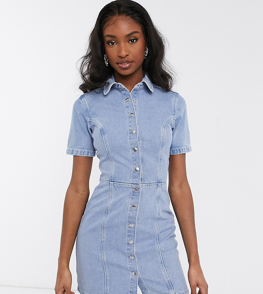 ASOS DESIGN Tall structured seamed mini shirt dress-Blue