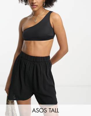 ASOS DESIGN Tall - Strukturierte Strand-Shorts aus Baumwolle in Schwarz, Kombiteil