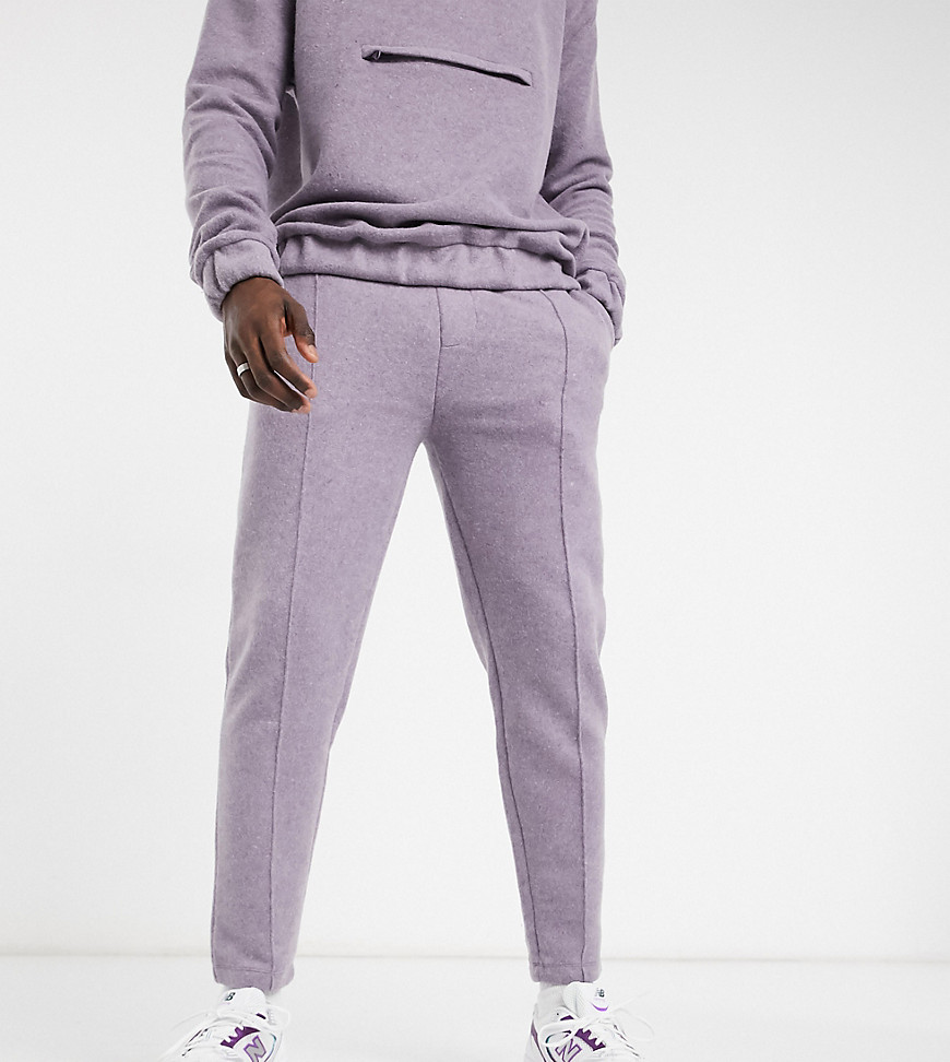 ASOS DESIGN Tall stylish tapered sweatpants set with fixed hem and pin tucks in boiled wool look texture-Purple