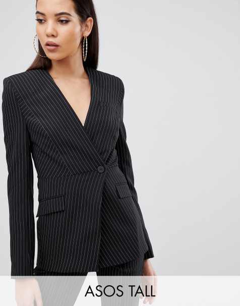 ASOS DESIGN Tall suit blazer with sharp shoulders in cut about pinstripe