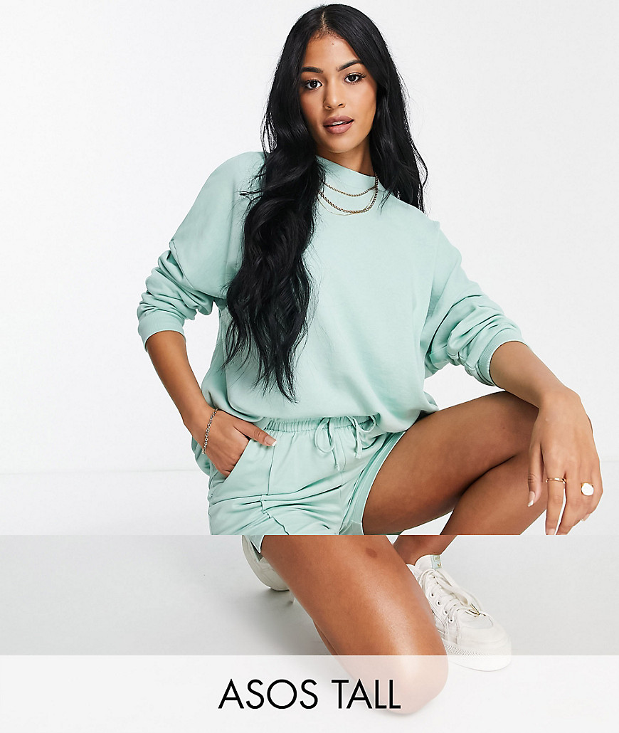 ASOS DESIGN Tall summerweight tracksuit sweat / short with pintuck in pistachio-Green