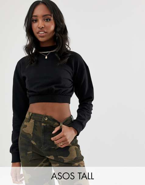 ASOS DESIGN Tall super crop sweatshirt in black