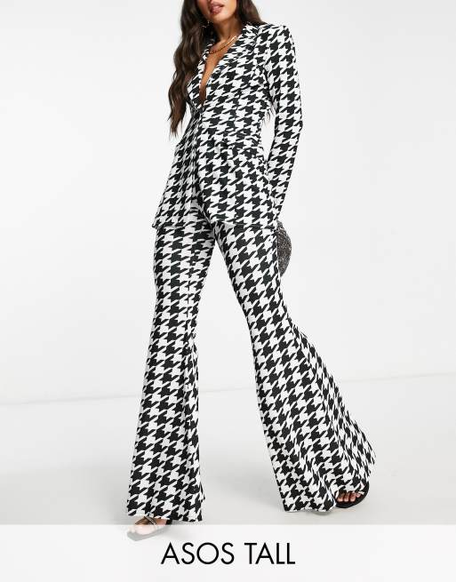 ASOS DESIGN Tall - Super flare-pantalon van jersey met pied-de-poule print in multi