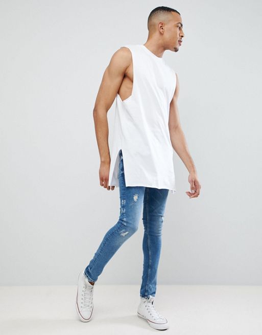ASOS Super Longline T-shirt With Extra Long Side Splits And Raw