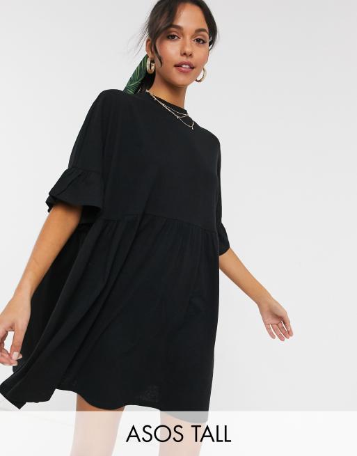 Asos Design Tall Super Oversize Hangerkleid In Schwarz Mit Ruschenarmeln Asos
