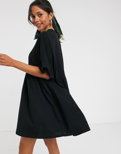 Asos Design Tall Super Oversize Hangerkleid In Schwarz Mit Ruschenarmeln Asos