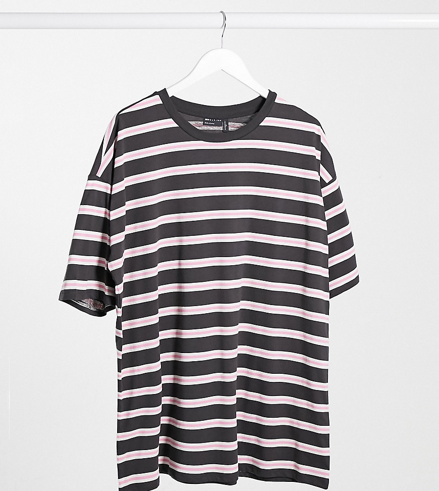 ASOS DESIGN Tall super oversized t-shirt in collegiate stripe in charcoal-Multi
