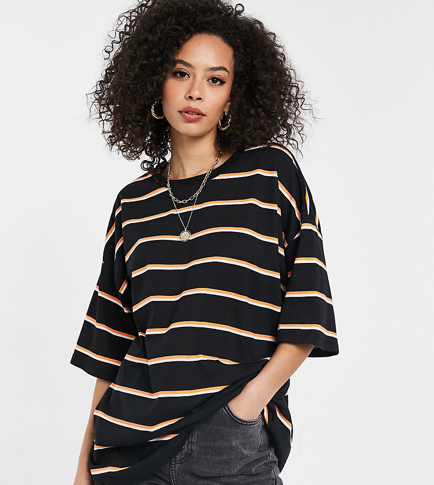ASOS DESIGN Tall super oversized t-shirt with mixed stripe in black white and orange-Multi