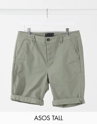 ASOS DESIGN Tall super skinny chino shorts in khaki-Green