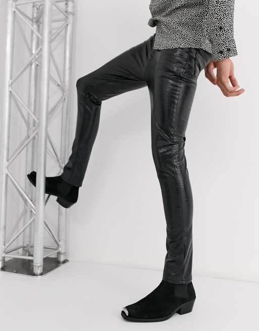 ASOS Skinny Jeans In Leather Look in Black for Men