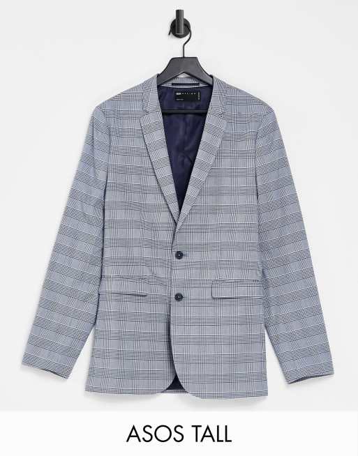 ASOS DESIGN Tall - Super skinny colbert met Prince of Wales-ruit in blauw