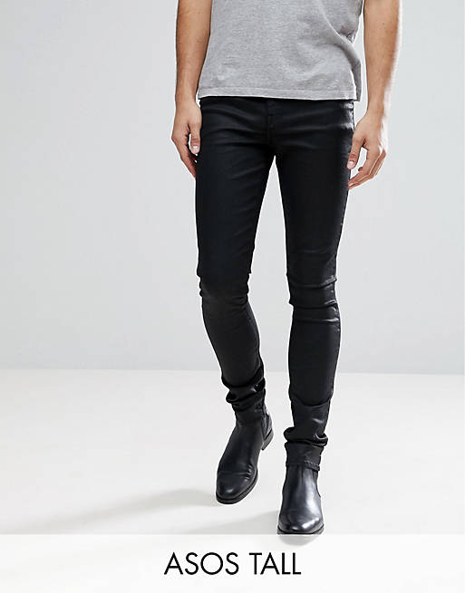 ASOS DESIGN Tall super skinny jeans in coated black | ASOS