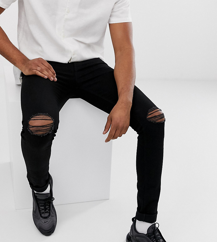 ASOS DESIGN Tall - Super Skinny-jeans med ødelagte knæ-Sort