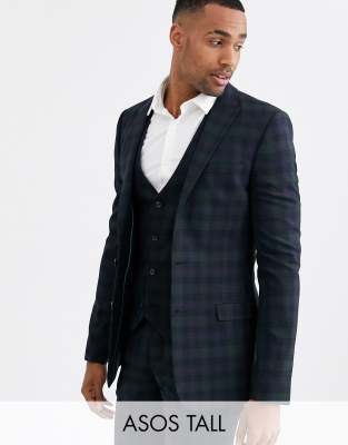 ASOS DESIGN TALL SUPER SKINNY SUIT JACKET IN BLACKWATCH PLAID CHECK IN NAVY TODOS SANTOS T 1