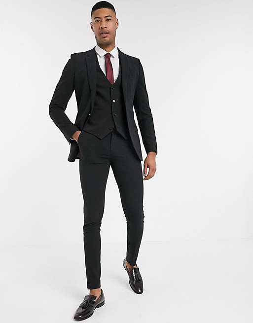Suits Tall super skinny suit jacket in four way stretch in black 