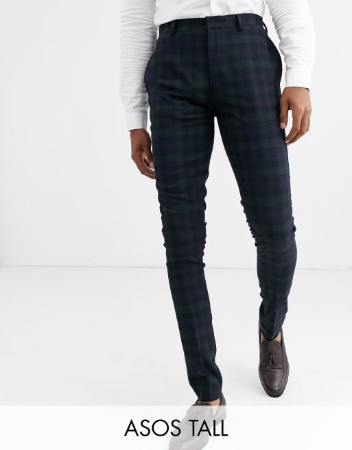 ASOS DESIGN Tall super skinny suit pants in blackwatch plaid check in ...