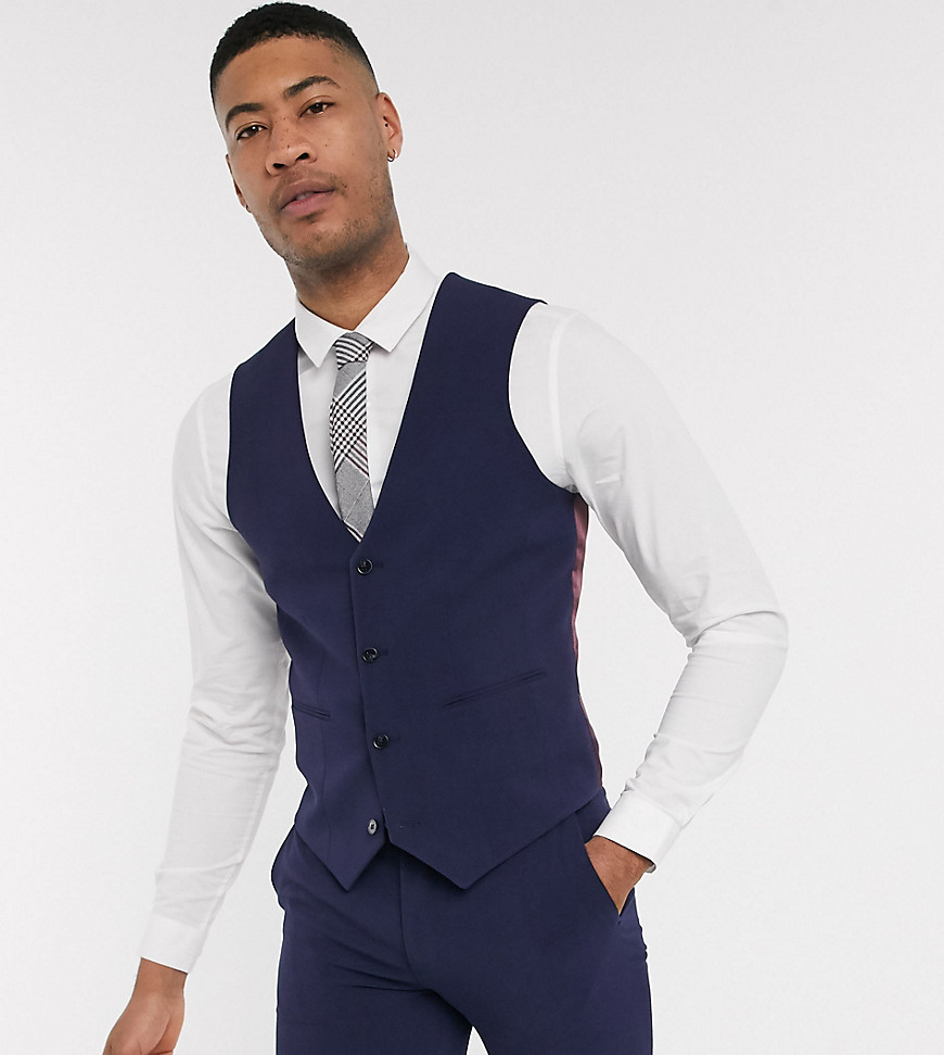 ASOS DESIGN Tall super skinny suit suit vest in four way stretch in navy