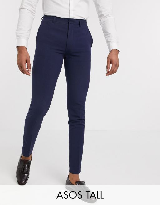 ASOS DESIGN Tall super skinny suit trousers in four way stretch in navy ...