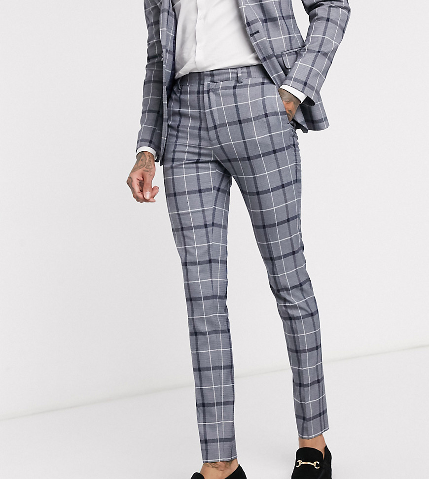 ASOS DESIGN Tall super skinny suit trousers in navy and white bold check