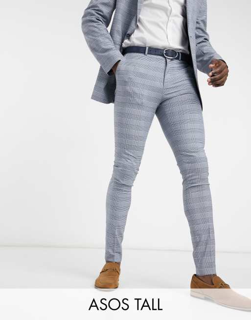 ASOS DESIGN Tall super skinny suit trousers with prince of wales check in blue