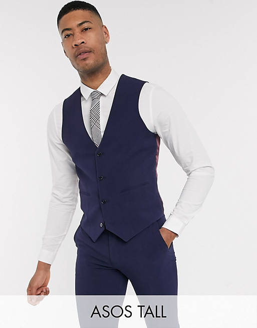 ASOS DESIGN Tall super skinny suit waistcoat in four way stretch in navy