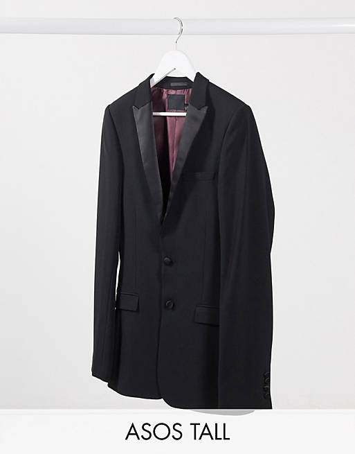 ASOS DESIGN Tall super skinny tuxedo suit jacket in black