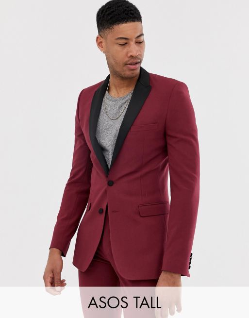 ASOS DESIGN slim tuxedo suit in burgundy