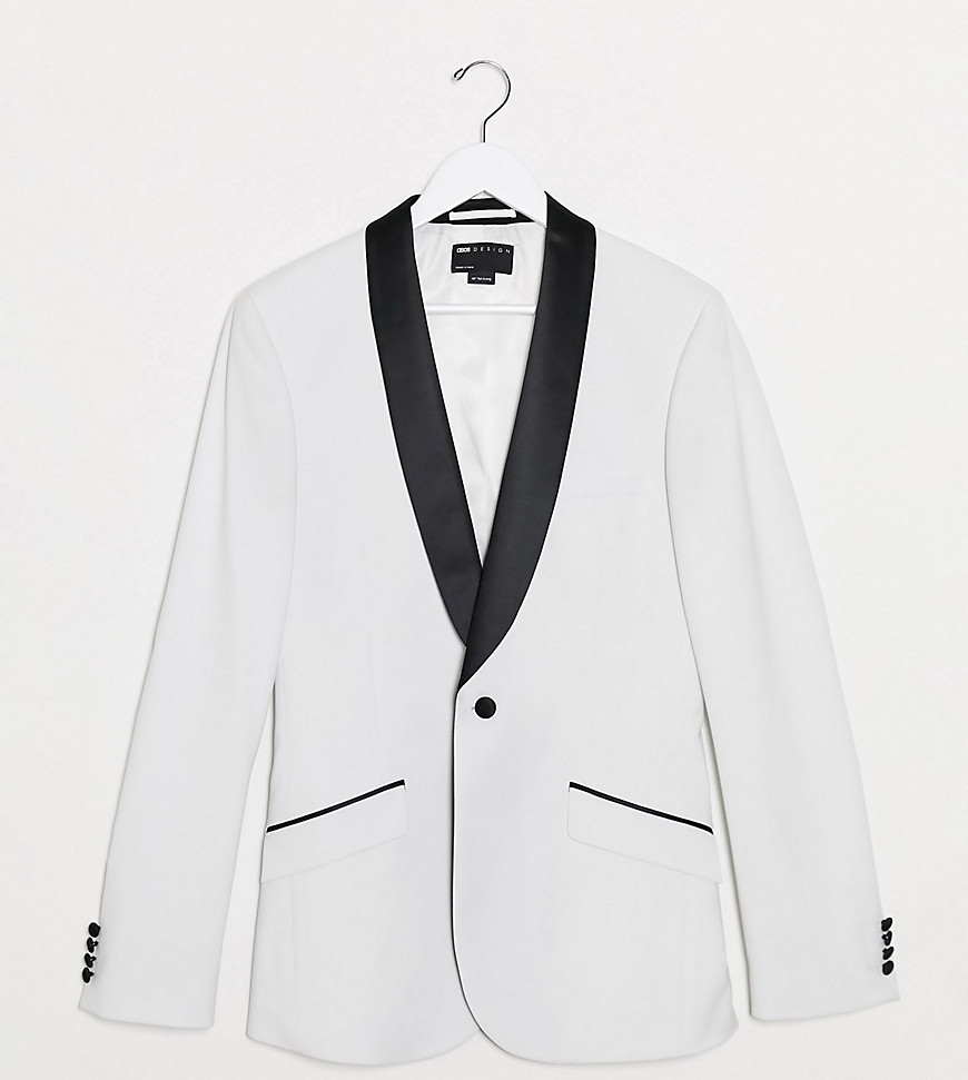 ASOS DESIGN Tall super skinny tuxedo suit jacket in white with black lapel