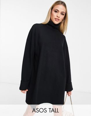 ASOS DESIGN Tall super soft turned cuff roll neck mini jumper dress in black - ASOS Price Checker