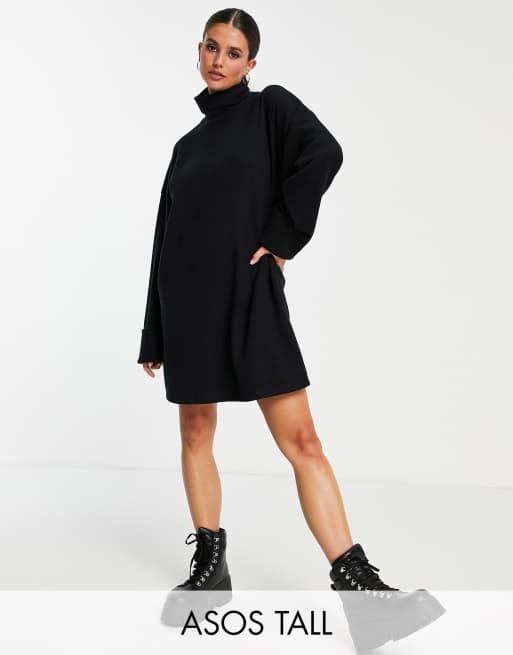 ASOS DESIGN Tall super soft turned cuff roll neck mini sweater dress in black