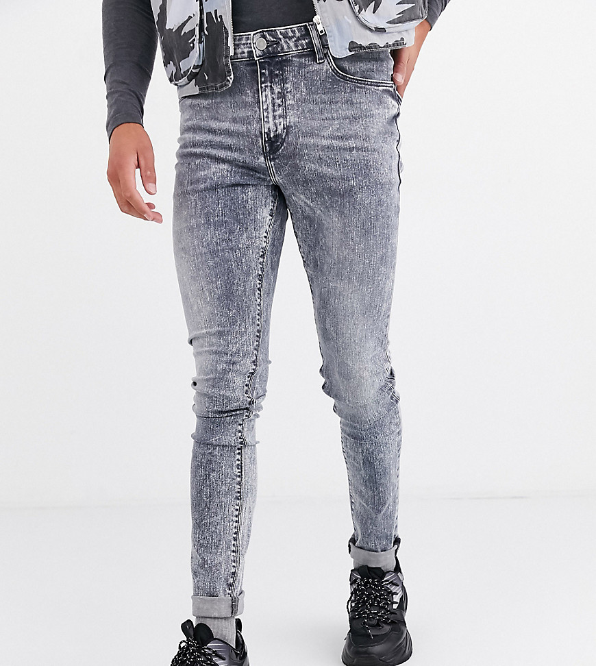 ASOS DESIGN Tall - Superskinny jeans in grijs met acid wash