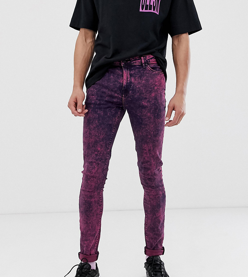ASOS DESIGN - Tall - Superskinny jeans met acid wash in roze