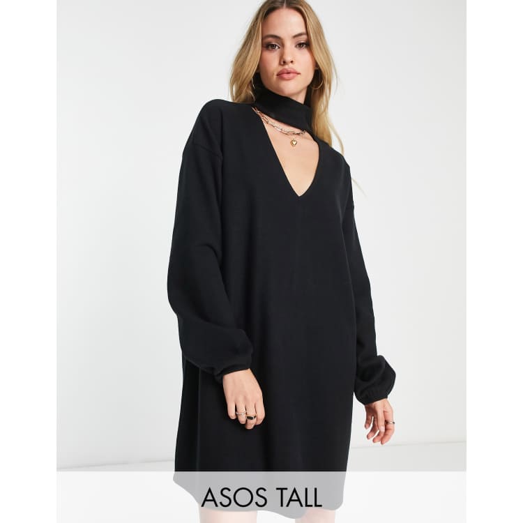 ASOS DESIGN Tall supersoft choker detail long sleeve mini sweater