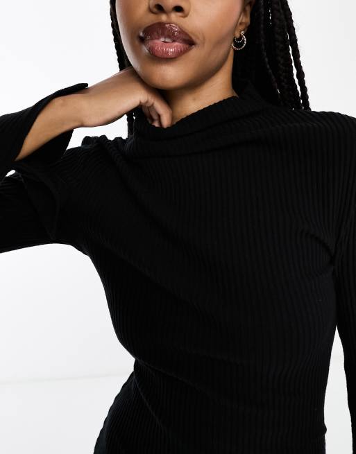 ASOS DESIGN Tall supersoft grown on neck long sleeve midi dress in black