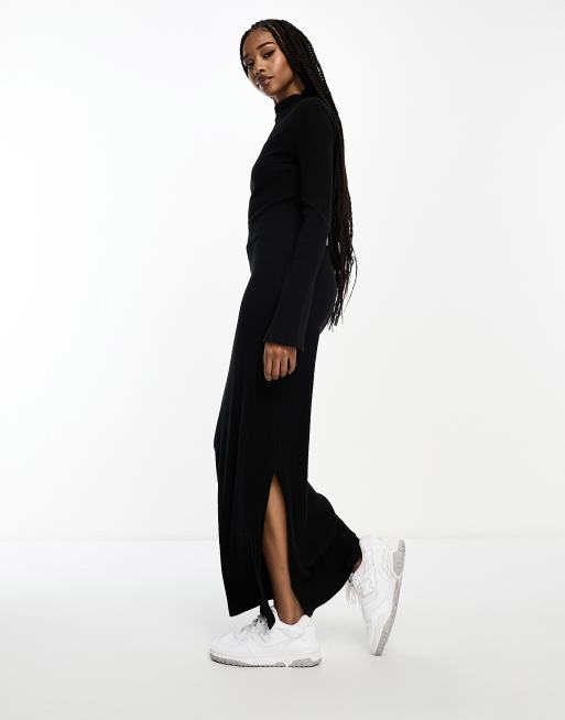 dress with one shoulder long sleeve Black One Shoulder Long Sleeve Maxi Dress With Slit