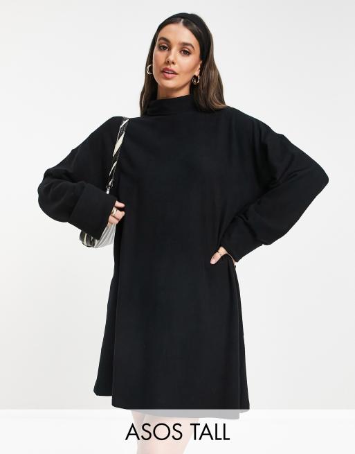 ASOS DESIGN Tall - Superzachte mini trui-jurk met omgeslagen manchetten en col in zwart