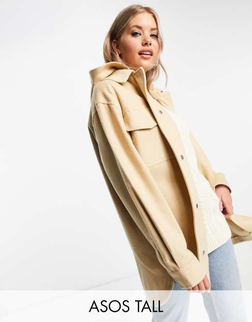 ASOS DESIGN Tall - Surchemise brossée à capuche - Fauve