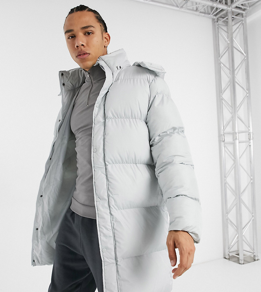 ASOS DESIGN Tall sustainable longer puffer jacket in gray-Grey