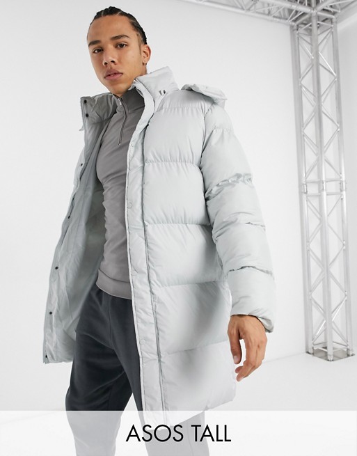 ASOS DESIGN Tall puffer jacket in longline in grey