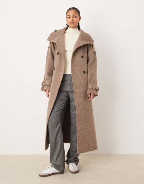 ASOS DESIGN Tall - Svampebrun børstet trenchcoat med ståkrave - view 1