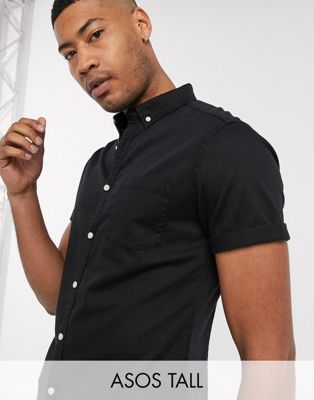 ASOS DESIGN Tall – Svart ekologisk jeansskjorta med stretch och smal passform