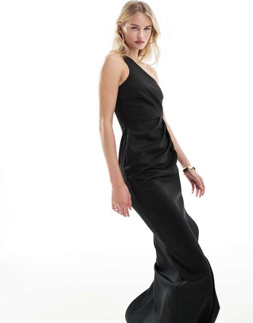 ASOS DESIGN Tall – Svart, enaxlad maxiklänning i bodycon-modell med veck, 3 av 4